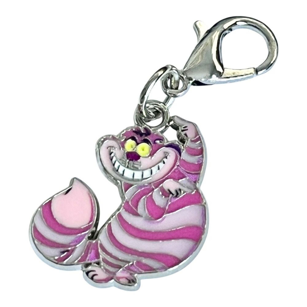 Vtg Disney Cheshire Cat Alice in Wonderland Clip on Charm Zipper Pull Bag Charm
